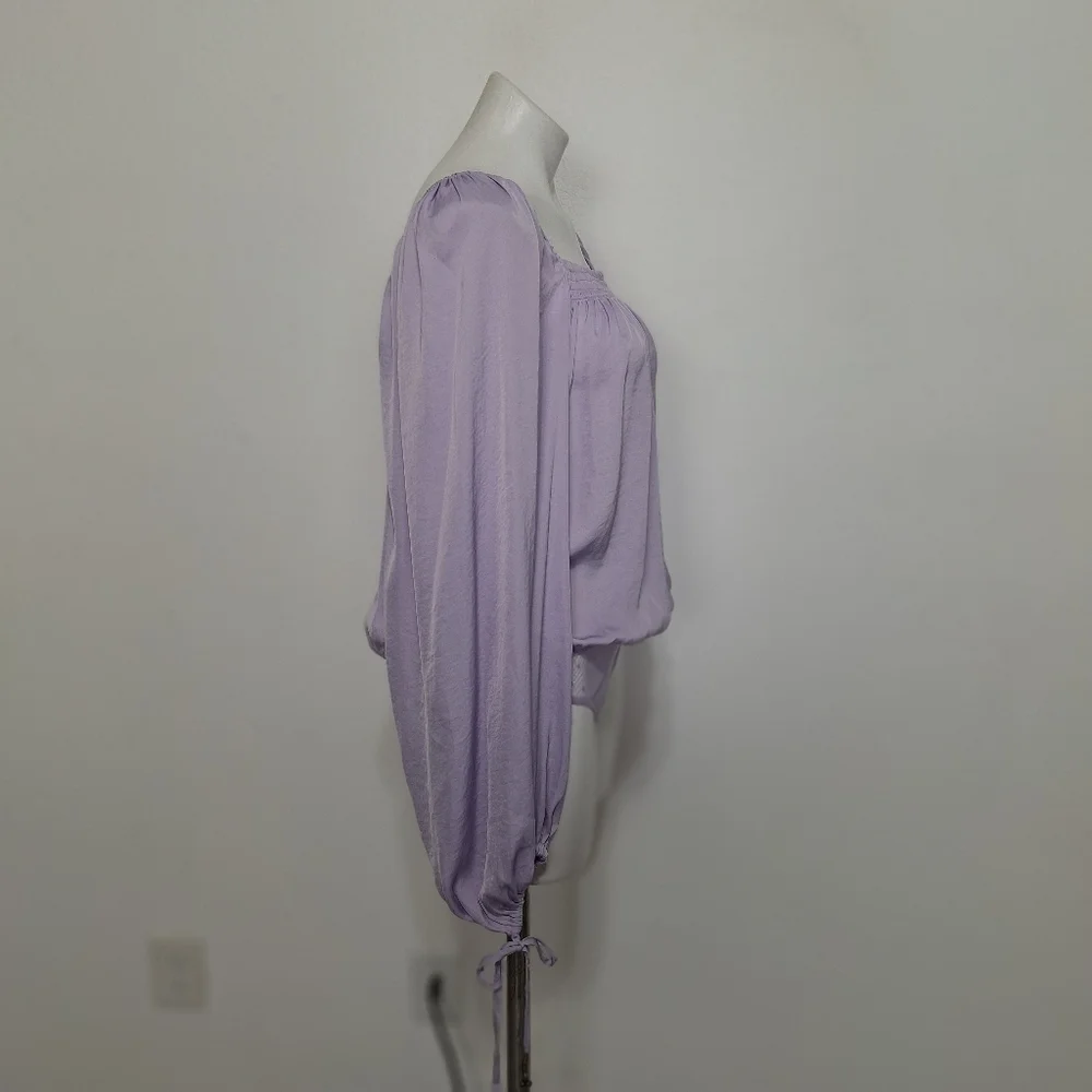 Free People Coquette Feminine Cottagecore Lavender Long Sleeve Bodysuit Size S